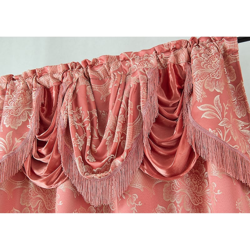 Rosalie Floral/Damask Textured Jacquard Single Rod Pocket Curtain Panel w/ Attached Valance - 54 x 84 in. - 54 x 84 in.