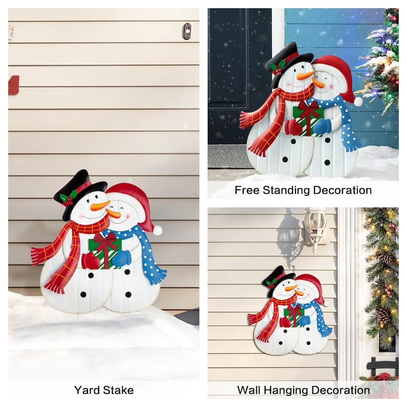 Glitzhome Metal Christmas Snowman Nutcracker Gnome Family Yard Stakes Wall Decor