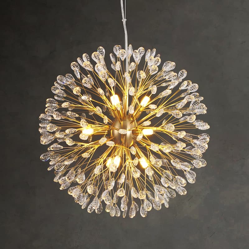 9/12-Light Modern Glam Linear Sputnik Starburst Beaded Crystal Chandelier Firework Kitchen Island Pendant - 9-Light - Gold
