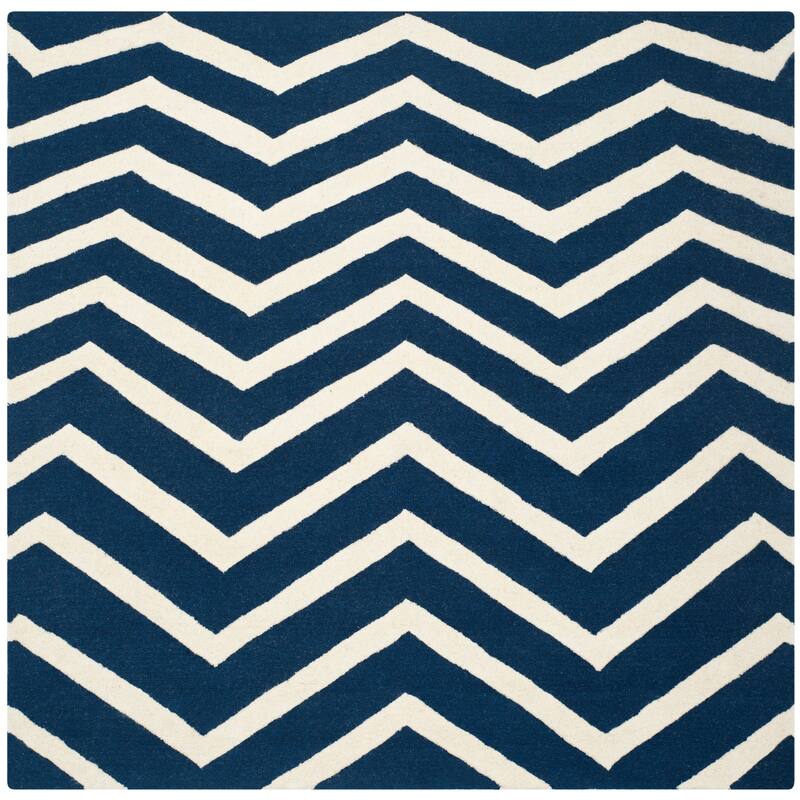 SAFAVIEH Handmade Cambridge Terttu Chevron Wool Rug - 6' Square - Navy/Ivory