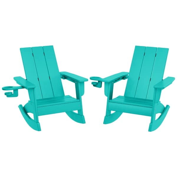 slide 2 of 70, Shoreside Kids Outdoor Poly Adirondack Rocking Chair with Cup Holder (Set of 2) Turquoise
