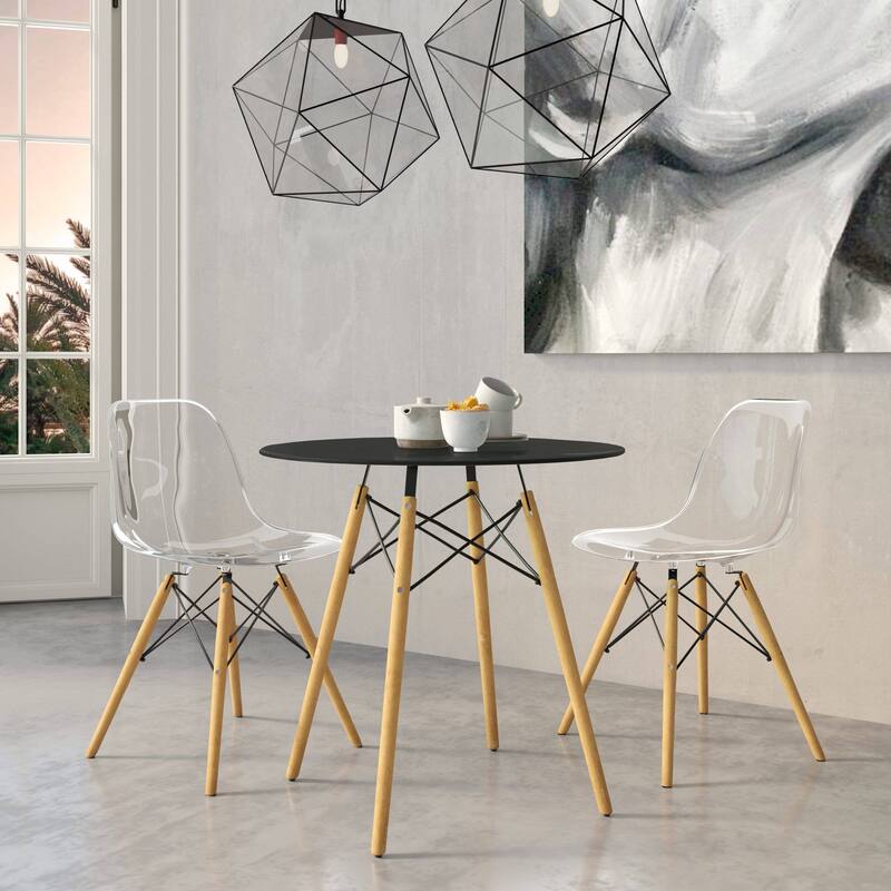 3-Piece Dining Set with 31-Inch Round Solid Wood Table and 2 Dining Chairs with Beech Wood Legs