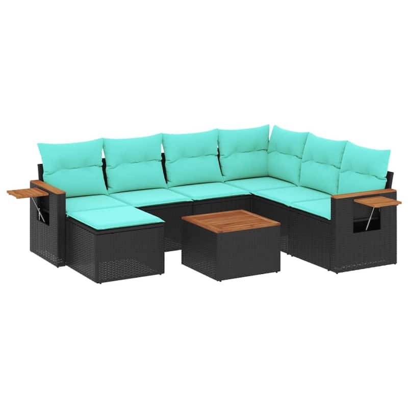 vidaXL 7 Piece Patio Sofa Set with Cushions Black Poly Rattan