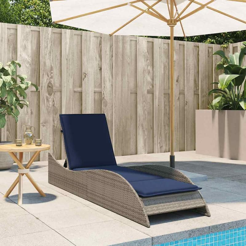 vidaXL Sun Lounger with Cushion Chaise Lounge Poly Rattan Brown/Gray/Black - 60 x 205 x 54/63/28.7