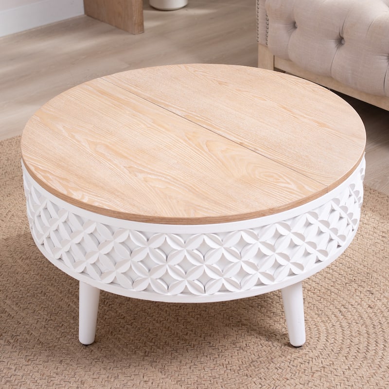 Round Coffee Table with Storage - 31.5" Lift-Top Accent Table, Boho Modern Farmhouse Living Room Furniture