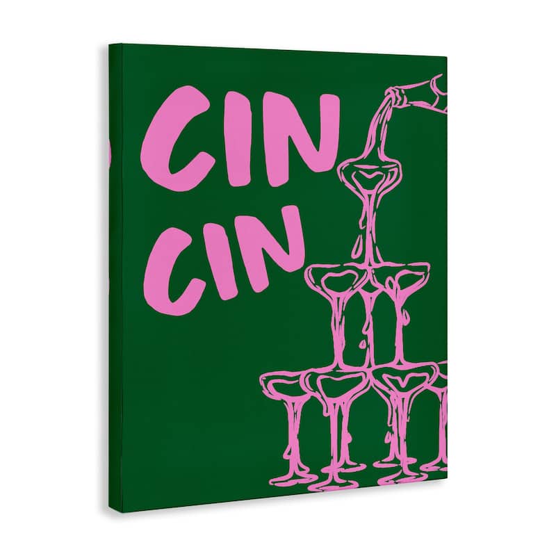 Stupell Green & Pink Cin Cin Canvas Wall Art Design By House of Lulu