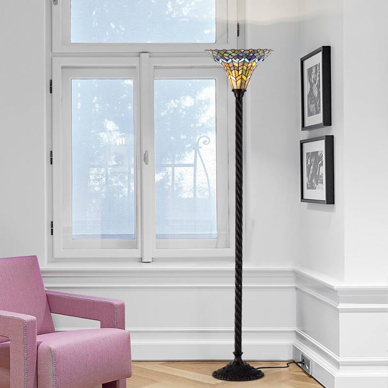 Tiffany-style Peacock Torchiere