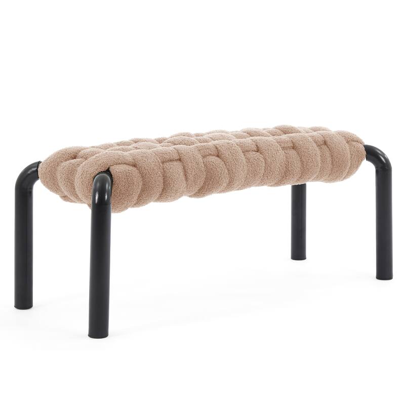 Christopher Knight Home - Teddy Braided Upholstered Bench with Black Metal Legs End-of-Bed Seating
