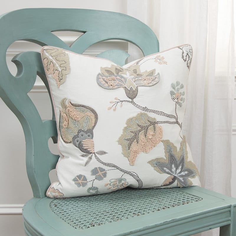 HomeRoots White Floral Jacobean Pattern Throw Pillow