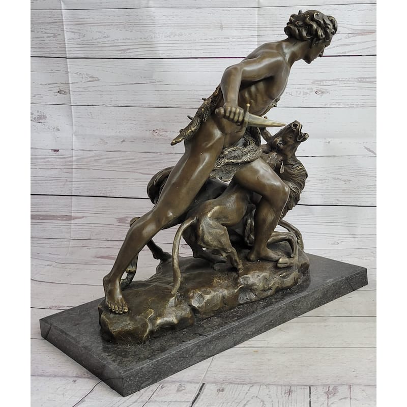 Herecles Hercules Ceryneian Hind Deer Greek Mythology Bronze Statue Sculpture 18 Inches X 17 Inches