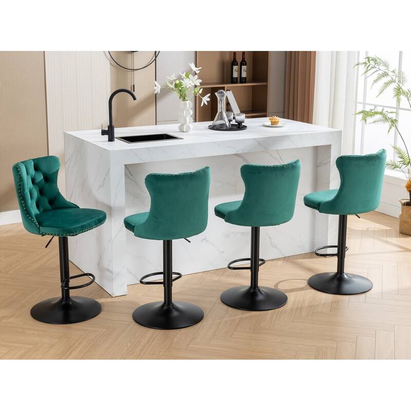 Swivel Velvet Barstools Adjusatble Seat Height From w/Base, Backs Comfortable Tufted, Modern Upholstered Bar Chairs for Home Pub