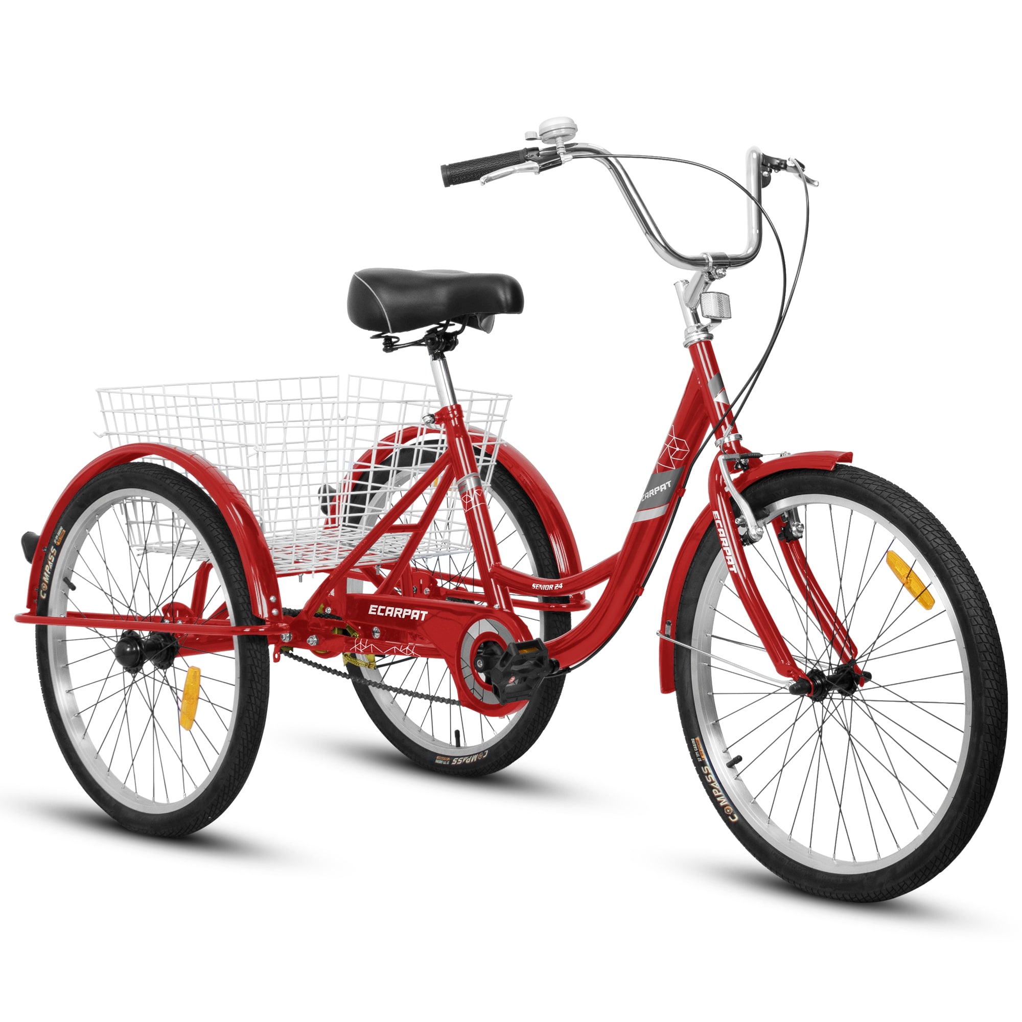 Red Shopping Tricycles Adult Tricycles Cruiser Trike 1 Speed 24 Inch