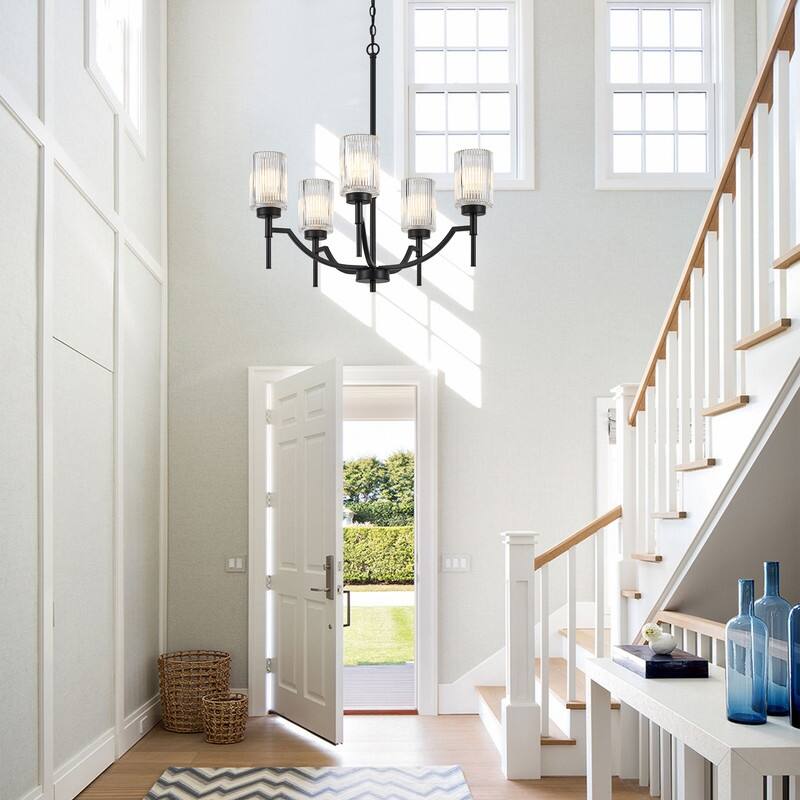 KAWOTI 5-Light Chandelier with Flutted Glass Shades - W27" x D27" x H27.5"