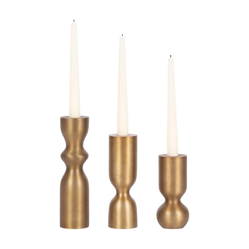 Kate and Laurel Pico Taper Candle Holder Set - 3 Piece - Gold