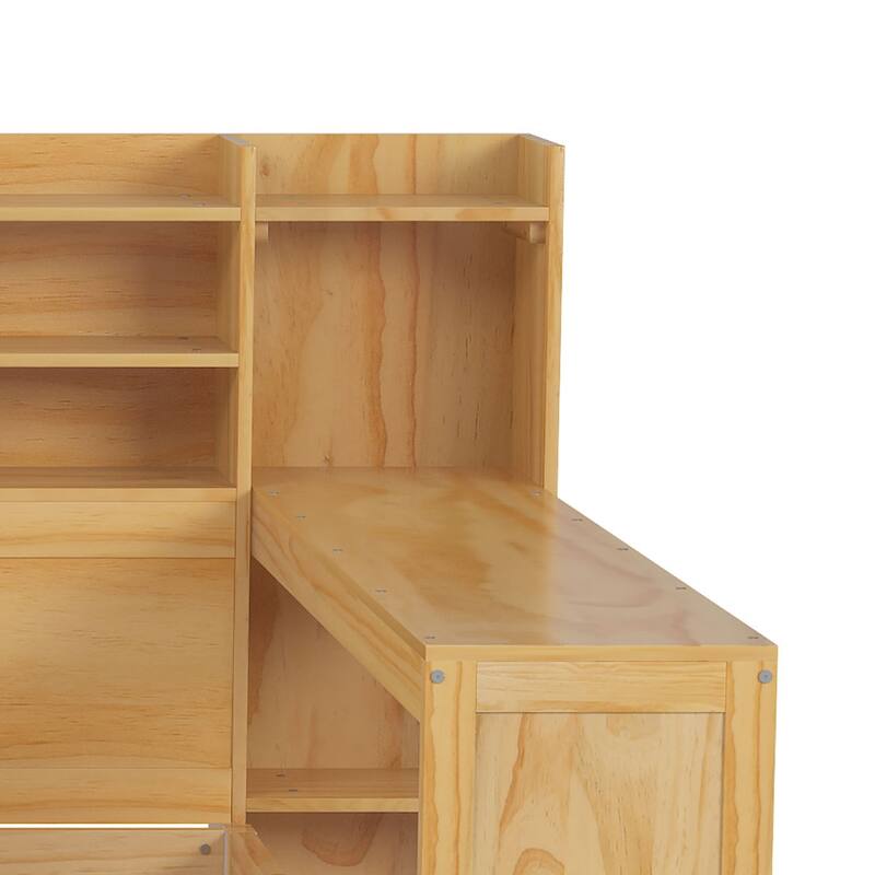 Classic Wooden Storage Daybed with Bookcase, a Side Armrest Table, and Two Under-Bed Drawers