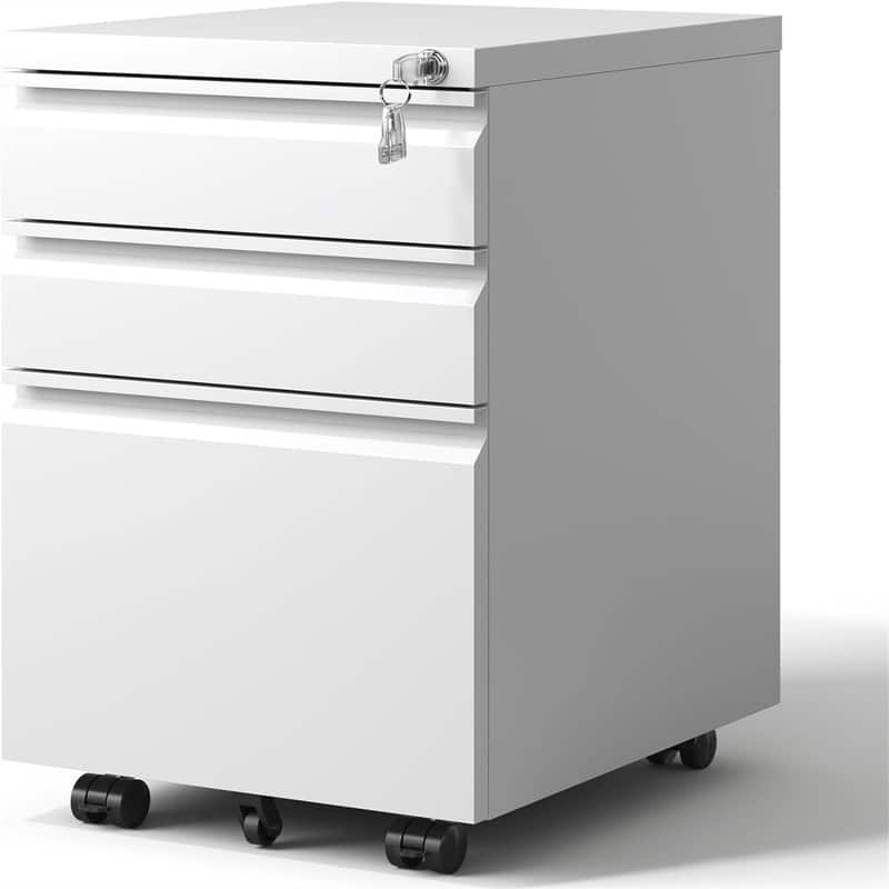 3 Drawer Mobile File Cabinet - White