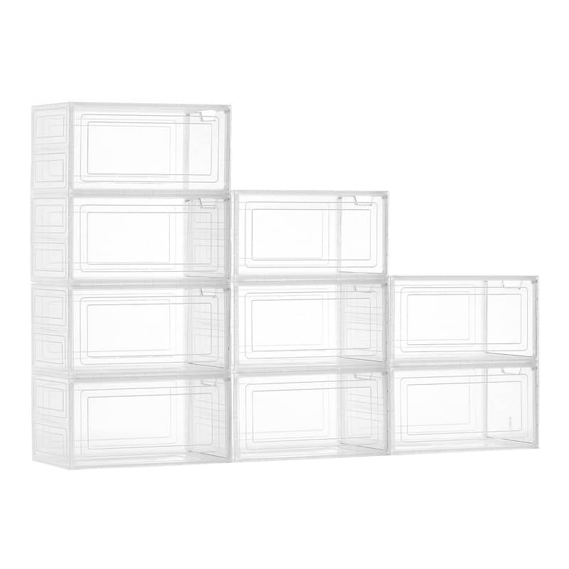 Stackable Shoe Storage Boxes Size 13 with Magnetic Door - 9 pk - Transparent White