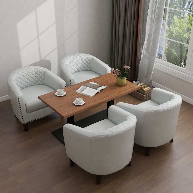 Modern Leather Nailheads Trim Barrel Accent Chairs with Wood Legs