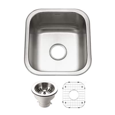 Houzer Club 17 inch Stainless Steel Undermount Single Bowl 8 inch Deep Bar Sink with Strainer & Grid