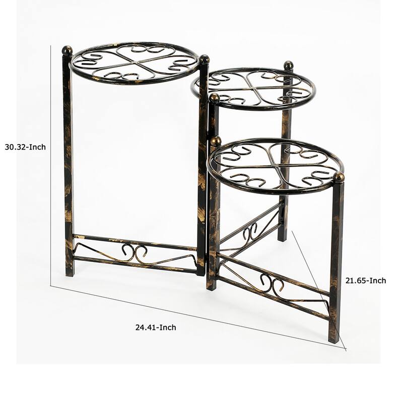 3 Tier Heart Clover Design Round Top Metal Plant Stand, Black