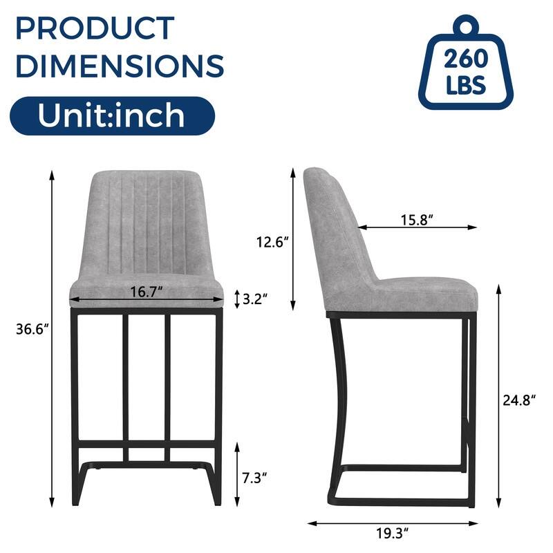24.8 Inches Modern Cushion Counter Height Bar Stools with Metal Frame Set of 2