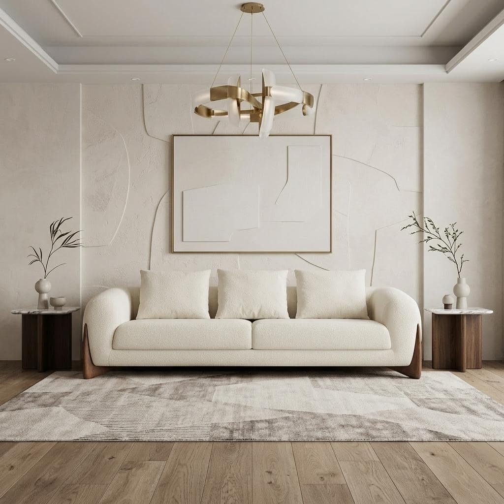 HomeRoots 100" Cream Fabric Sofa With Wood Brown Legs