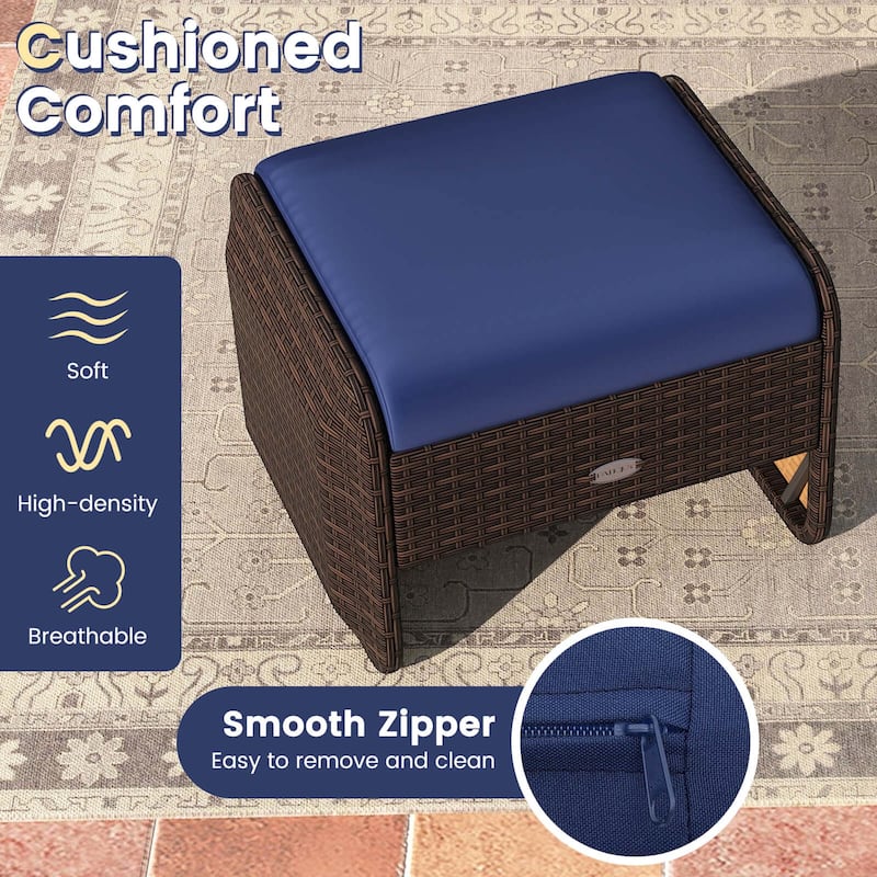 Patiojoy 2 Pieces Outdoor Patio PE Wicker Ottomans with Removable - See Details