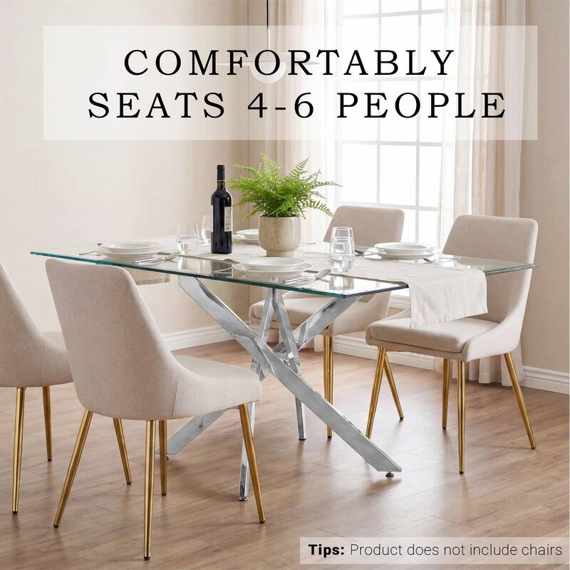 The Modern Rectangular Tempered Glass Tabletop Is Paired With a Silver Iron Frame, 47.24 inches