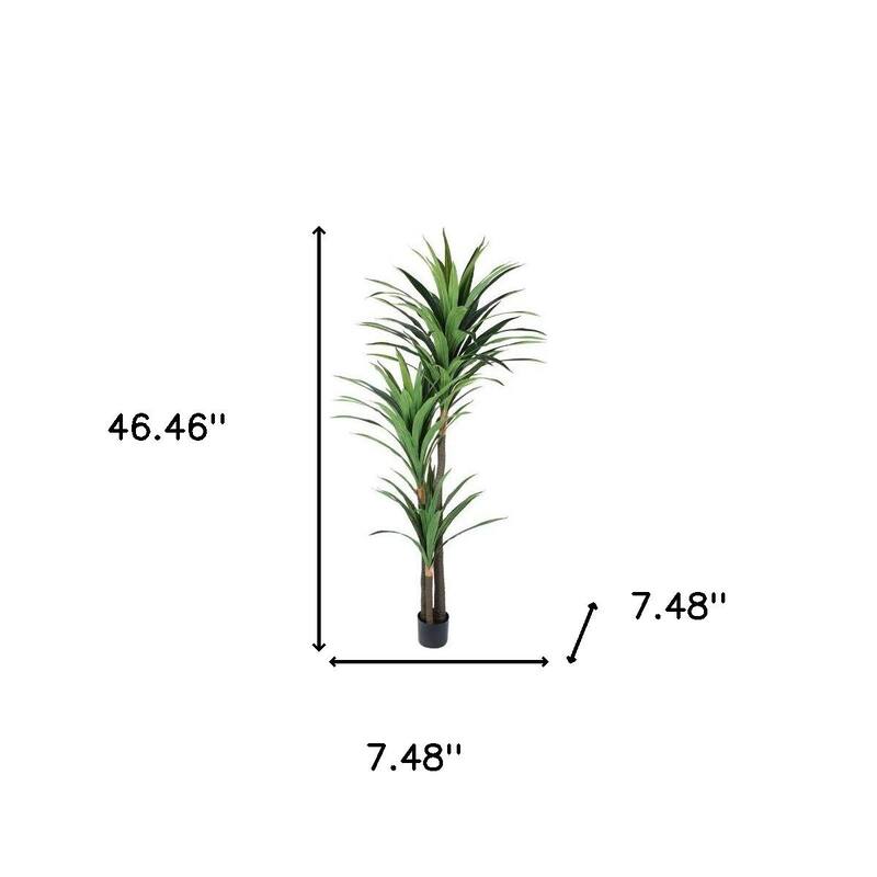 HomeRoots 79" Green Artificial Yucca Tree in a Black Pot - 7.48 in. x 78.74 in. x 7.48 in.