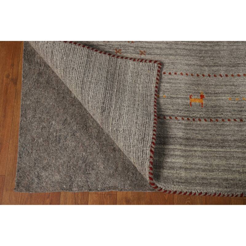 Hand Knotted Oriental 100% Wool Carpet Tribal Tribal Greys & Charcoal Gabbeh Area Rug - 9' 10'' X 7' 10''