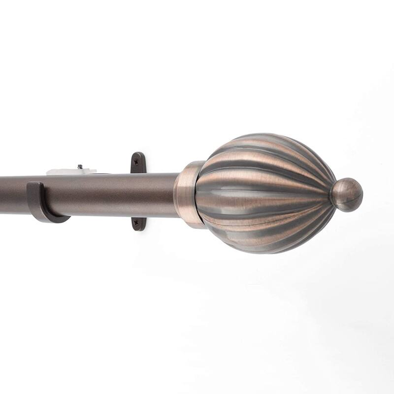 Deco Window 1 Inch Adjustable Antique Copper Curtain Rod for Windows & Door with Kamrak Finials & Brackets Set - 36" to 66" - Antique Copper