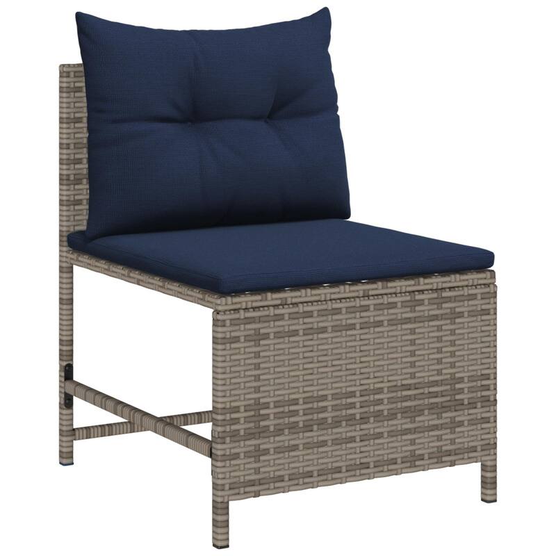 vidaXL Outdoor Sofa Set Grey and navy blue Rattan with metal frame - 44.5 x 21.7 x 27.6
