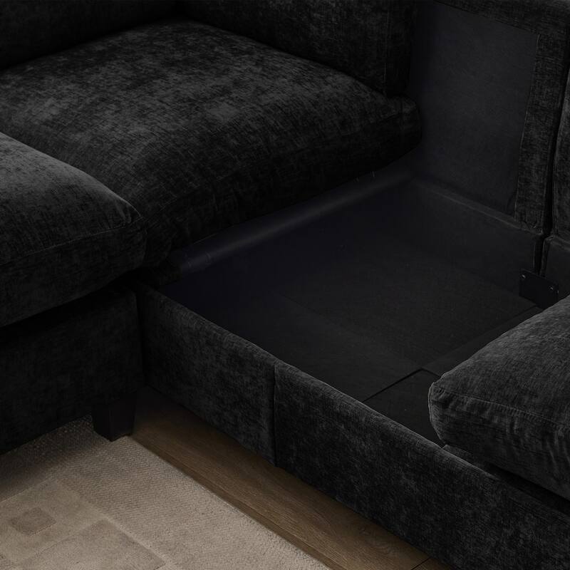 96.5" L-Shaped Chenille Sectional Sofa with Storage and Movable Ottoman