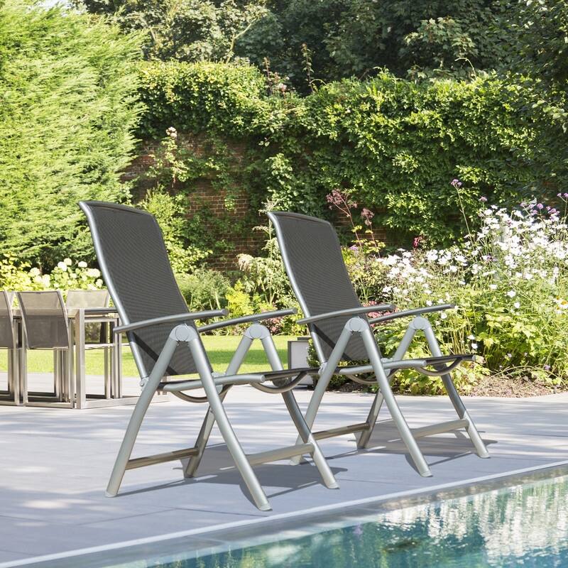 Domi Outdoor Living Aluminum Folding Dining Armchairs (Set of 2) - Adjustable & Weather-Resistant