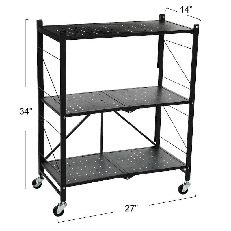 Household Essentials Metal 3-Tier Foldable Utility Rack - 26.8"L x 13.8"W x 33.8"H