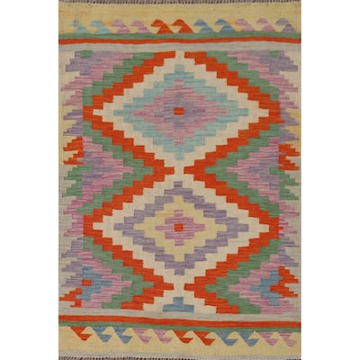 Oriental Reversible Kilim Accent Rug Hand-Woven Wool Carpet - 3'3"x 4'10"