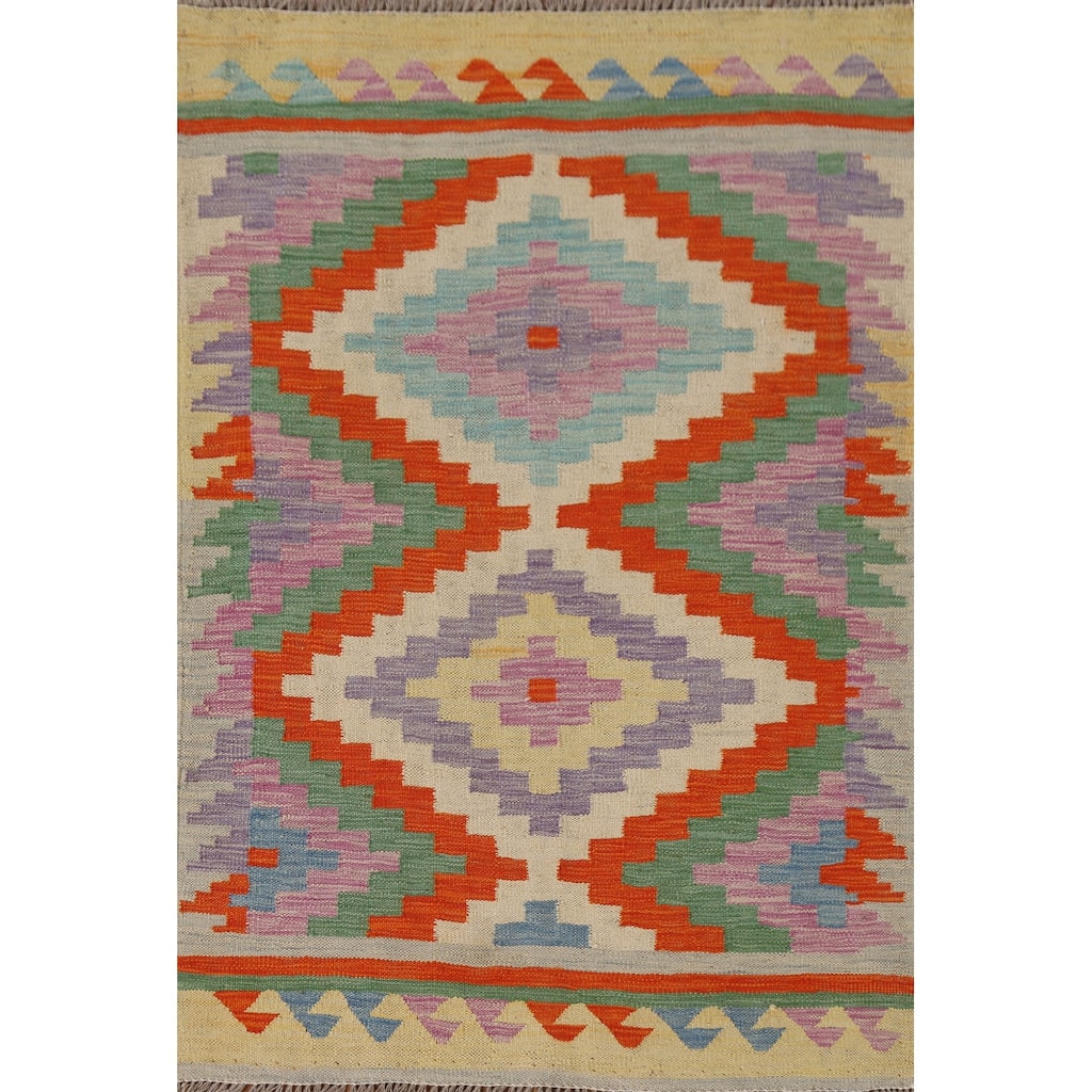 Oriental Reversible Kilim Accent Rug Hand-Woven Wool Carpet - 3'3"x 4'10"