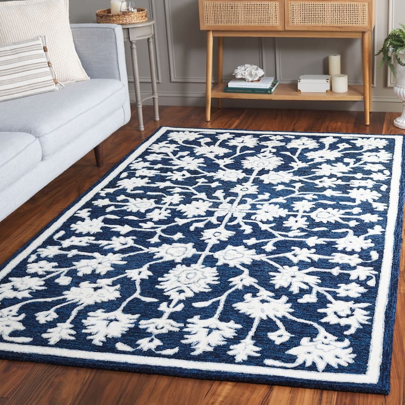 SAFAVIEH Handmade Ebony Telsa Modern & Contemporary Wool Rug - 8' x 10' - Navy/Ivory