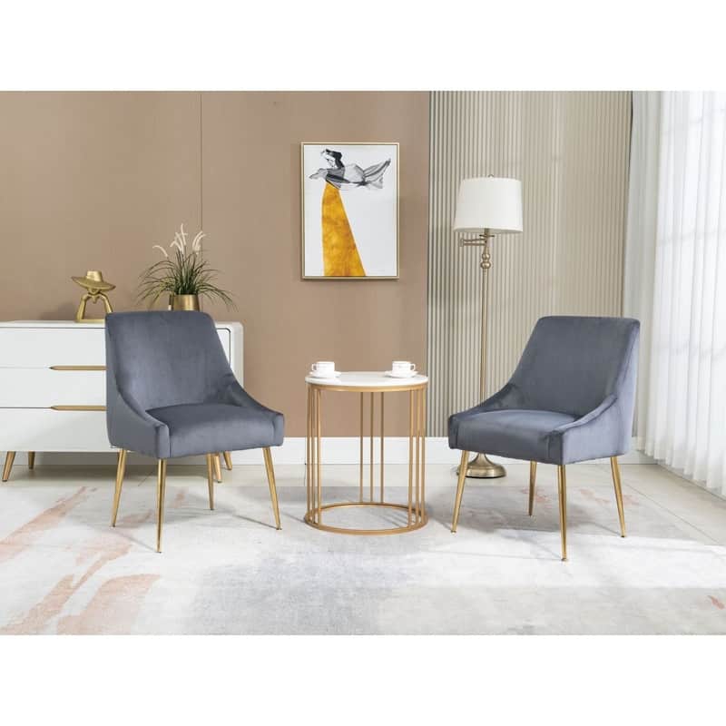 Velvet Upholstered Wing Back Parsons Chair with Golden Plated Legs, Set of 2