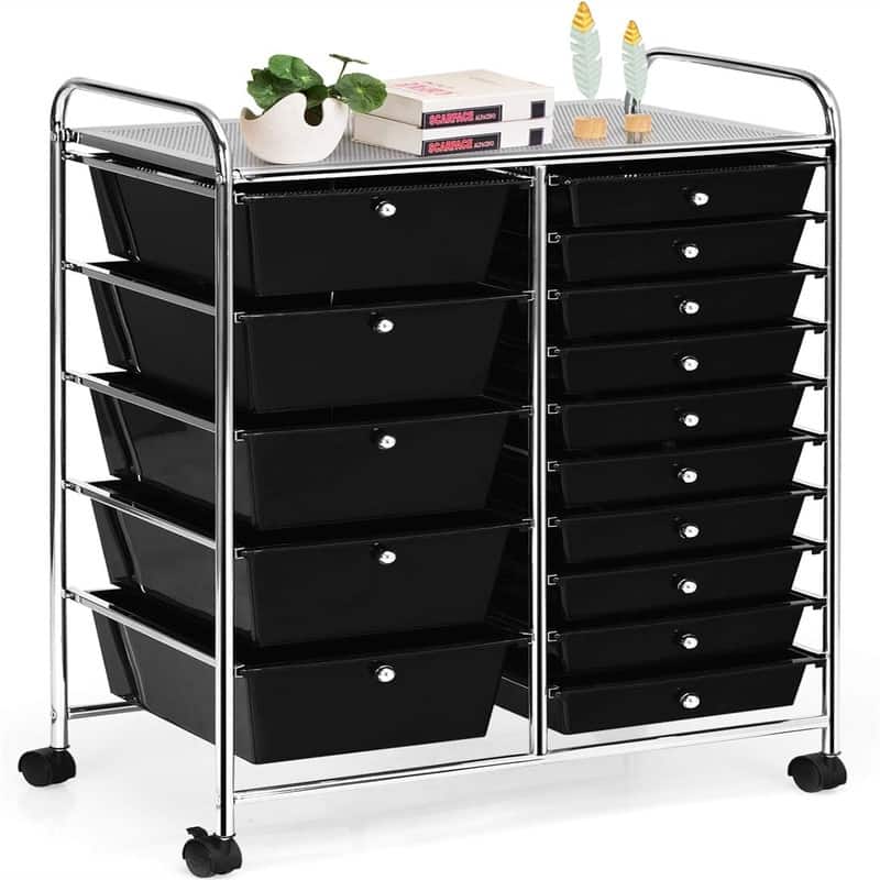 15 Drawer Storage Drawer Cart - 14.5"D x 25"W x 34.5"H - Black