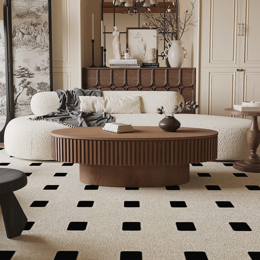 47'' Oval Coffee Table with Storage Solid Wood Veneered Modern Coffee Table