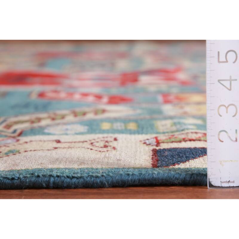 Hand Knotted Oriental 100% Wool Carpet Traditional All-Over Navy Blue & Blues Kazak Area Rug - 12' 1'' X 9' 1''