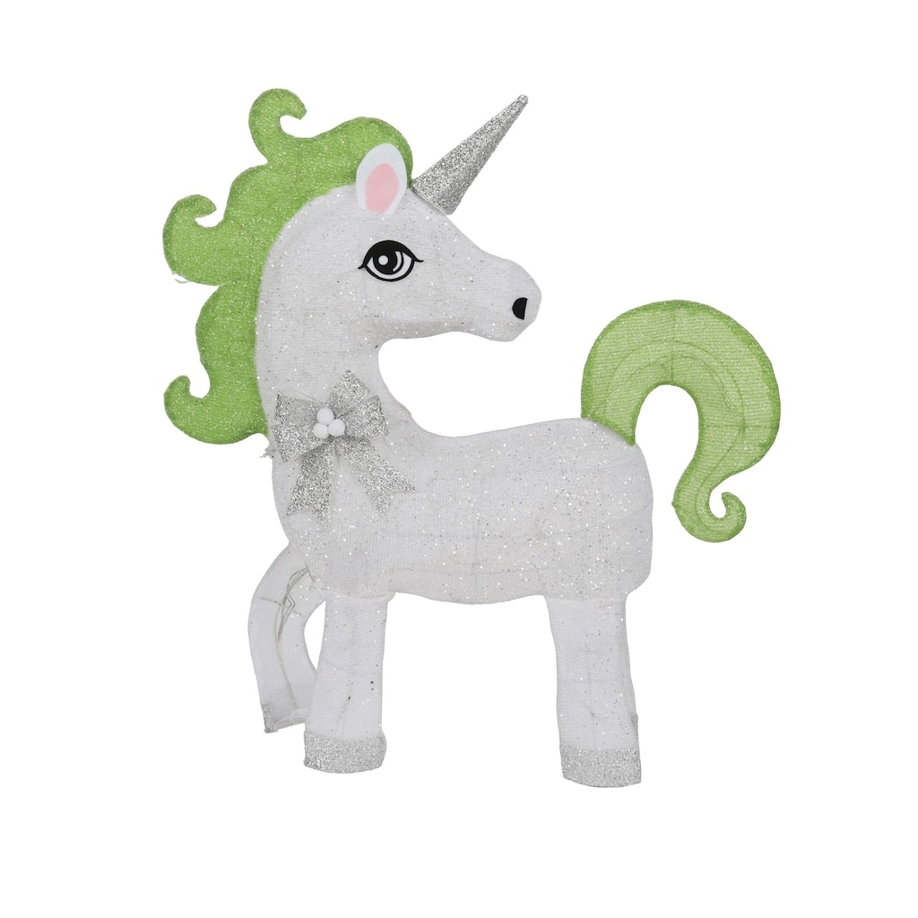 White Mesh Light-Up Unicorn with Green Mane and Tail - White, Green