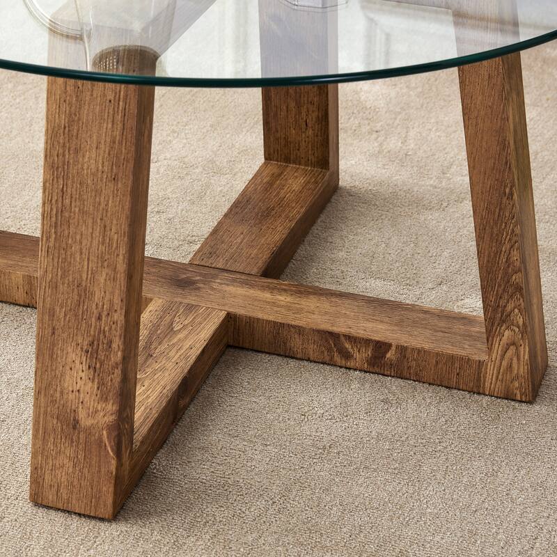 31.5" Modern Round Coffee Table with Tempered Glass Tabletop and Stable Base for Living Room