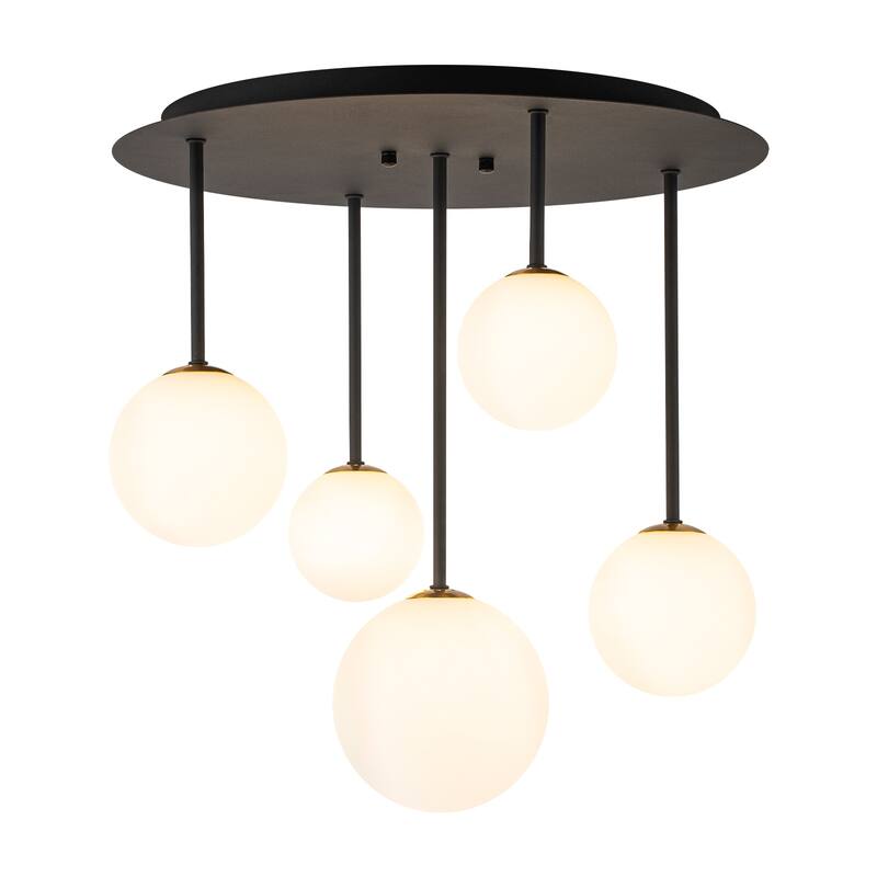 5 Light Branch Semi-Flush Mount Lighting with Milky White Glass Globes