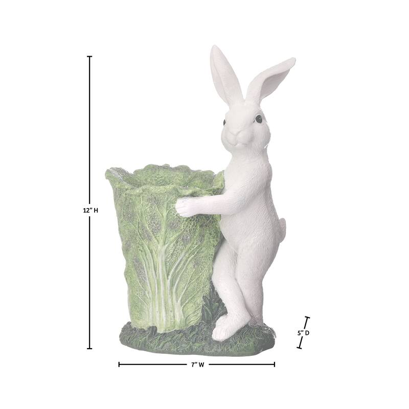 12" Resin Bunny With Cabbage Pot