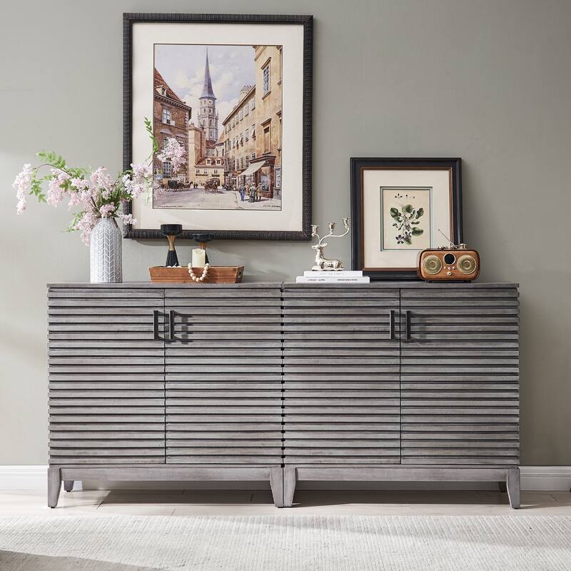 Morden Fort Wood Sideboard Storage Buffet Cabinet with 3D Stripes Doors