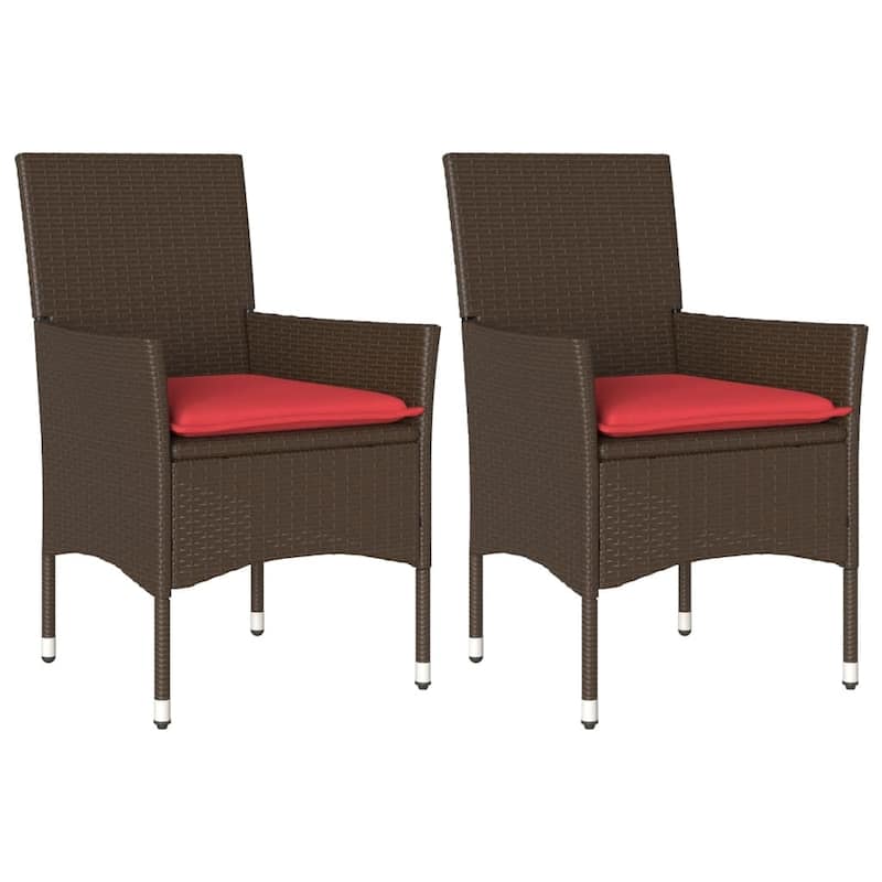 vidaXL Patio Chairs with Cushions 2 pcs Poly Rattan