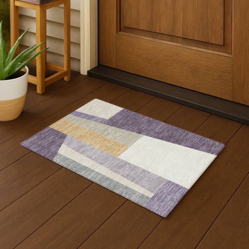Machine Washable Indoor/ Outdoor Contemporary Jolie Chantille Rug - Plum - 1'8" x 2'6"