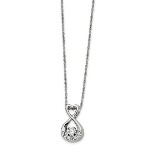 Chisel Stainless Steel Polished Vibrant Moving Cubic Zirconia Infinity Heart with 2-inch Extender 16-inch Necklace